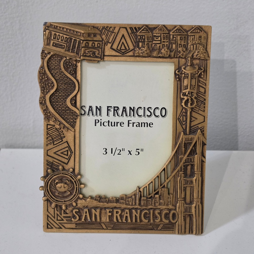 Vintage San Francisco 3D Landmark Souvenir Picture Frame 3.5" x 5" Bronze Metal